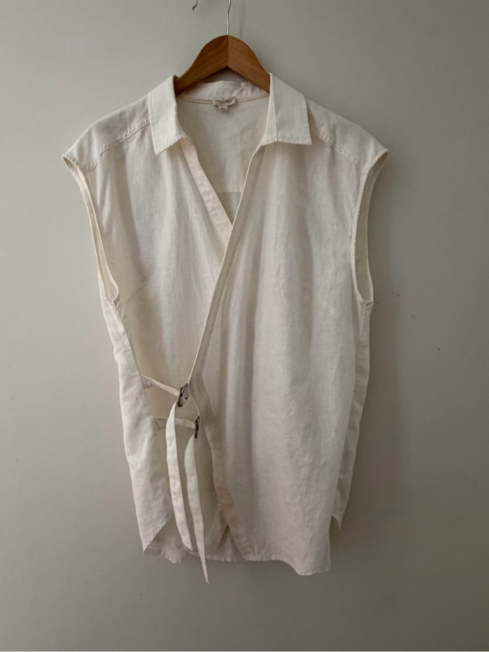 Anthropologie Sleeveless Linen Wrap Top with Tie Detail